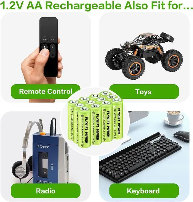 Alt view image 5 of 6 - FlyGift AA Rechargeable Batteries 800mAh Ni-MH Double A 1.2V High Capacity Precharged Solar Batteries for Garden Lights, Landscape Outdoor Solar Lights, Pack of 12