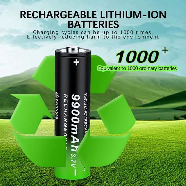 Alt view image 4 of 7 - 4 Pack 18650 Rechargeable Battery 3.7V 9900mAh Button Top Li-ion Batteries for Flashlights, Headlamps