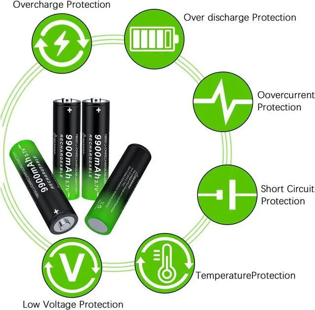 Alt view image 6 of 7 - 4 Pack 18650 Rechargeable Battery 3.7V 9900mAh Button Top Li-ion Batteries for Flashlights, Headlamps