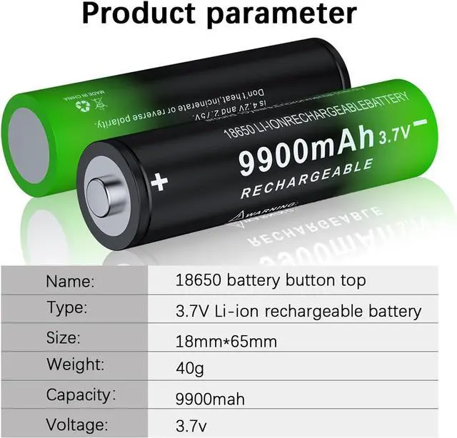 Alt view image 7 of 7 - 4 Pack 18650 Rechargeable Battery 3.7V 9900mAh Button Top Li-ion Batteries for Flashlights, Headlamps
