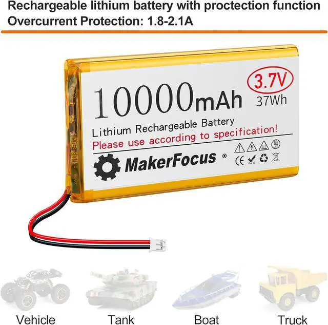 Alt view image 5 of 7 - MakerFocus 1pcs 3.7V 10000mAh Lithium Polymer Rechargeable Battery with Integrated Protective Board, Insulation Coating and PH2.0 Plug for Raspberry Pi Battery Pack UPS and Other