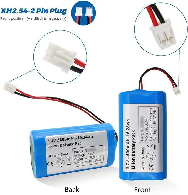 Alt view image 4 of 7 - 7.4V 2600mah-19.24Wh Rechargeable Li-ion Battery Pack, Replacement Batteries with XH2.54-2P Connector, for DIY Electronics Products, Toys, Lighting, Equipment