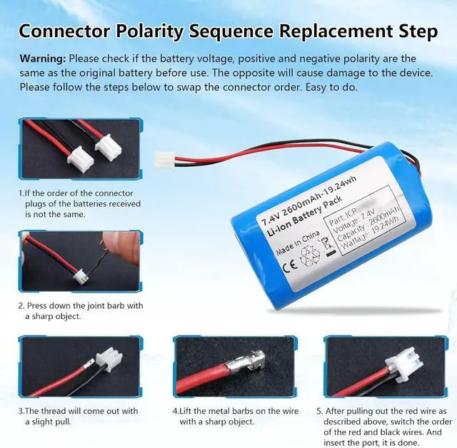 Alt view image 5 of 7 - 7.4V 2600mah-19.24Wh Rechargeable Li-ion Battery Pack, Replacement Batteries with XH2.54-2P Connector, for DIY Electronics Products, Toys, Lighting, Equipment