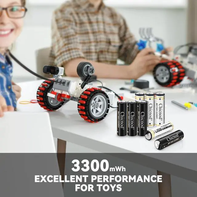 Alt view image 3 of 7 - Rechargeable AA Lithium Batteries 8 Pack with Fast Charger, 3300mWh High Capacity Batteries 1.5V Output Lion Double A Battery, 1.5Hours USB-C Quick Charge AA Rechargeable Batteries