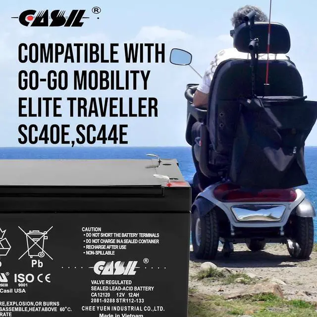 Alt view image 3 of 6 - Casil 12V 12Ah Replacement Battery Compatible with Go-Go Mobility Elite Traveller SC40E SC44E 2 Pack