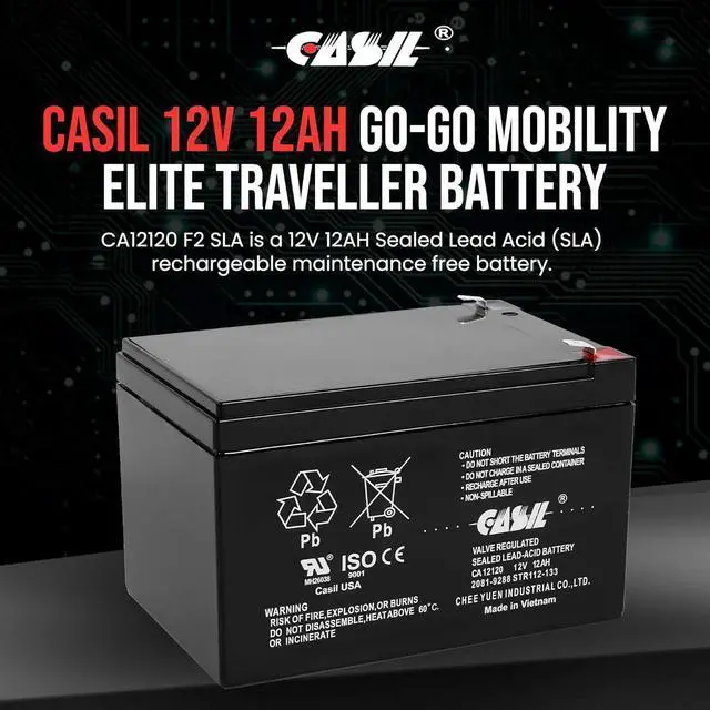 Alt view image 2 of 6 - Casil 12V 12Ah Replacement Battery Compatible with Go-Go Mobility Elite Traveller SC40E SC44E 2 Pack