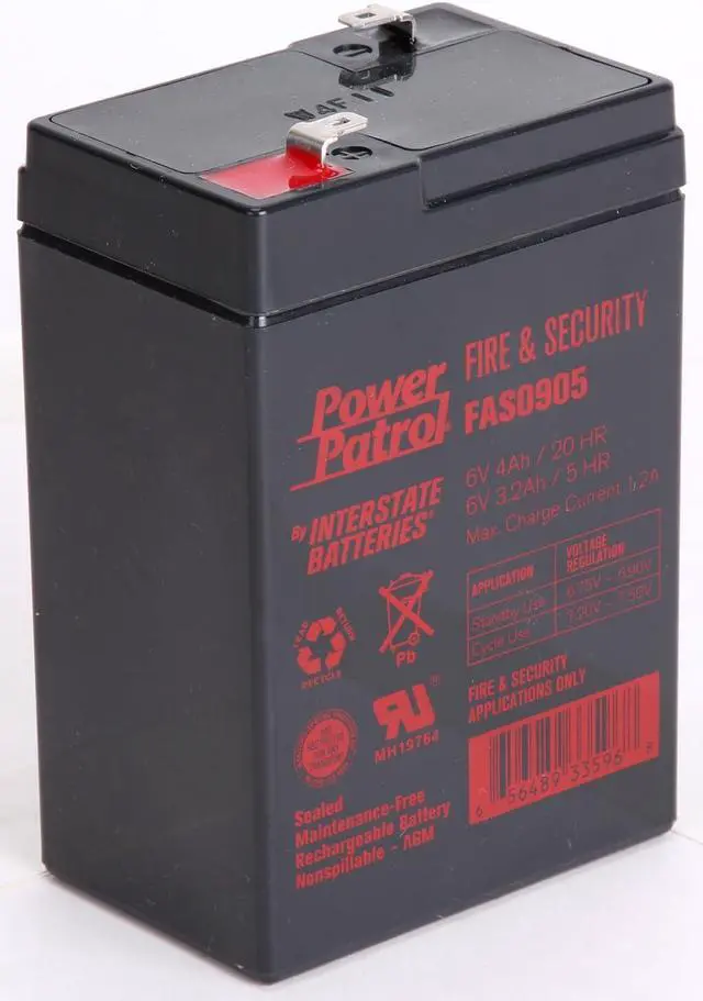 Alt view image 2 of 6 - Interstate Batteries 6V 4Ah Fire & Security Battery (F1 Terminal) SLA AGM VRLA Power Patrol Rechargeable Replacement for Fire Alarms, Security Systems, General (FAS0905)