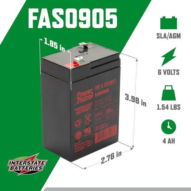 Alt view image 3 of 6 - Interstate Batteries 6V 4Ah Fire & Security Battery (F1 Terminal) SLA AGM VRLA Power Patrol Rechargeable Replacement for Fire Alarms, Security Systems, General (FAS0905)