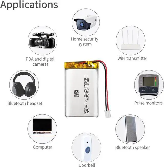 Alt view image 6 of 7 - EEMB 3.7V Lithium Polymer Battery 2000mAh 103454 Lipo Rechargeable Battery Pack with Wire JST Connector for Speaker and Wireless Device- Confirm Device & Connector Polarity Before Purchase
