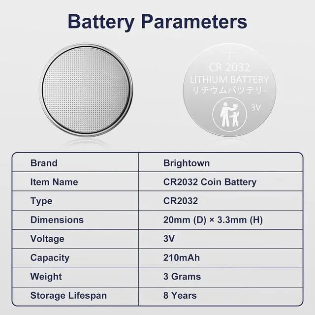 Alt view image 4 of 7 - Brightown CR2032 Batteries, 3V Lithium Coin Cell Batteries, CR2032 Button Batteries for Small Electronic Devices, Watches, Key Fobs, Smart Sensors, Candles, etc. 8 Year Shelf Life (60 Count)