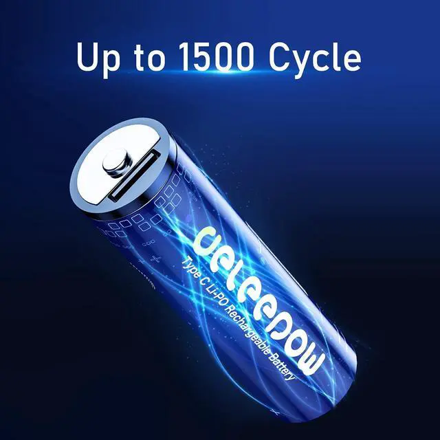 Alt view image 3 of 7 - Deleepow Rechargeable AA Batteries USB 3400mWh AA Lithium Rechargeable Batteries 1500 Cycle with USB C Cable 4-Pack