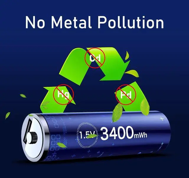 Alt view image 5 of 7 - Deleepow Rechargeable AA Batteries USB 3400mWh AA Lithium Rechargeable Batteries 1500 Cycle with USB C Cable 4-Pack