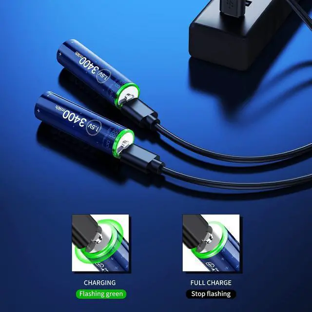 Alt view image 6 of 7 - Deleepow Rechargeable AA Batteries USB 3400mWh AA Lithium Rechargeable Batteries 1500 Cycle with USB C Cable 4-Pack