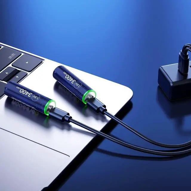 Alt view image 7 of 7 - Deleepow Rechargeable AA Batteries USB 3400mWh AA Lithium Rechargeable Batteries 1500 Cycle with USB C Cable 4-Pack