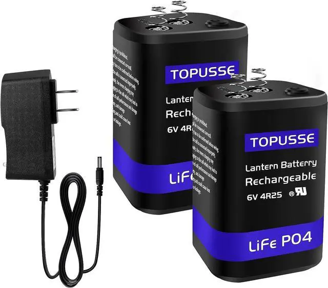 Main image of Rechargeable 6 Volt 4.5AH LiFePO4 Lantern Battery with Charger 1500+ Cycles, 6V Batteries Battery with BMS (Spring Terminals) 2 Pack
