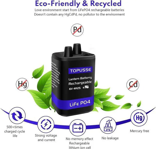 Alt view image 4 of 6 - Rechargeable 6 Volt 4.5AH LiFePO4 Lantern Battery with Charger 1500+ Cycles, 6V Batteries Battery with BMS (Spring Terminals) 2 Pack