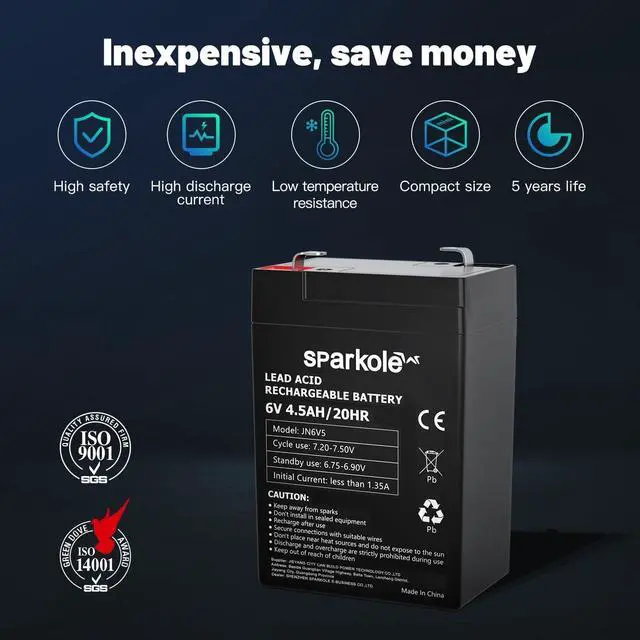 Alt view image 3 of 6 - 6v 4.5ah Battery Sealed Lead Acid Rechargeable Battery, Maintenance Free, for Children's Toy Car/Emergency Lighting/Solar Systems/Scooter/Deer Feeder/Electronic Scales