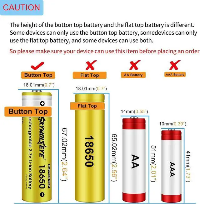 Alt view image 2 of 5 - 8 Pack 18650 Rechargeable Battery 3.7V 5000mAh Button top Li-ion Batteries for Flashlights, Headlamps