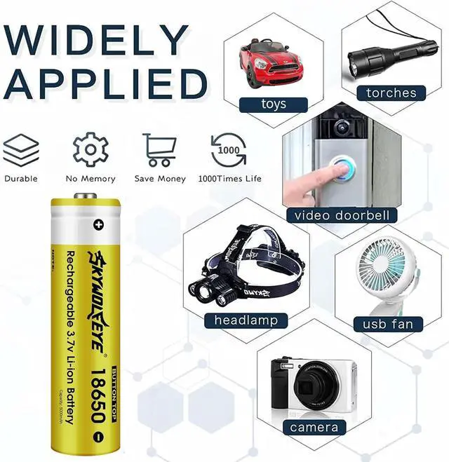 Alt view image 4 of 5 - 8 Pack 18650 Rechargeable Battery 3.7V 5000mAh Button top Li-ion Batteries for Flashlights, Headlamps