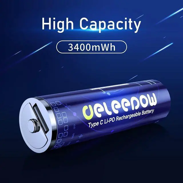 Alt view image 2 of 7 - Deleepow Rechargeable AA Batteries USB 3400mWh AA Lithium Rechargeable Batteries 1500 Cycle with USB C Cable 4-Pack