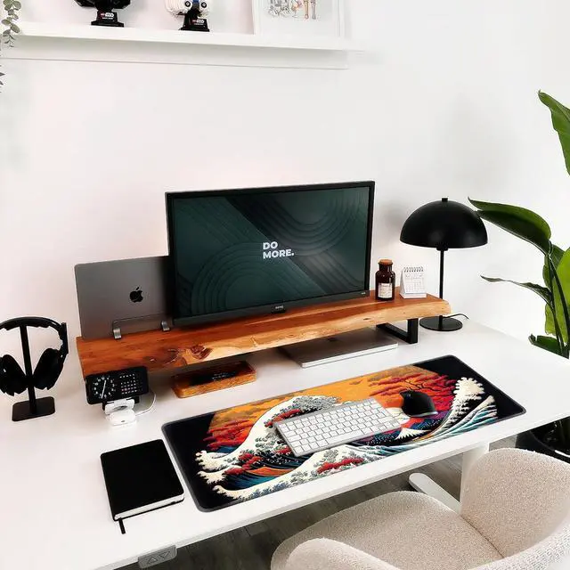 Alt view image 6 of 6 - Japanese Sea Waves Large Gaming Mouse Pad for Desk, Desk Mat with Seamed Edges, Waterproof Desk Pad, Non-Slip Rubber Base, 31.5x11.8 Inch Keyboard Pad Computer Mat, Big XL Mousepad