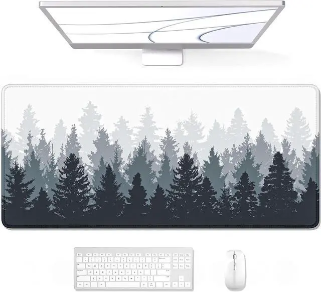 Main image of Auhoahsil Large Gaming Mouse Pad, Forest Theme XXL 35.4 x 15.7 in Desk Pad Stitched Non-Slip Rubber Long Computer Mousepad Thin Extended Full Size Desk Mat for Desktop, Laptop, Wireless Mice, White