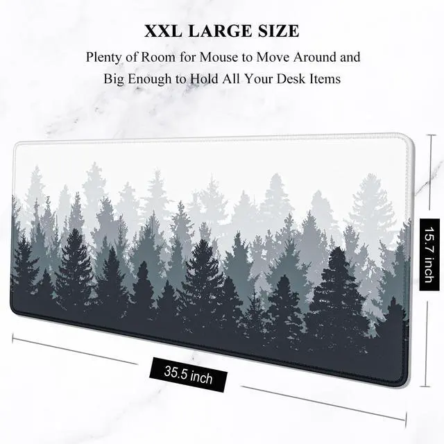 Alt view image 2 of 7 - Auhoahsil Large Gaming Mouse Pad, Forest Theme XXL 35.4 x 15.7 in Desk Pad Stitched Non-Slip Rubber Long Computer Mousepad Thin Extended Full Size Desk Mat for Desktop, Laptop, Wireless Mice, White