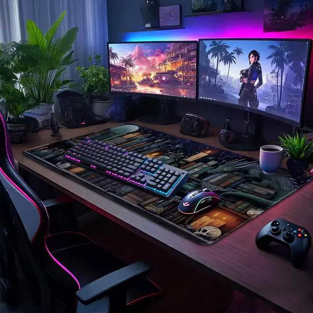 Alt view image 2 of 7 - Mystical Gothic Library Large Gaming Mouse Pad 31.5"x15.7" Vintage Book-Themed XXL Desk Mat, Non-Slip Rubber Base & Stitched Edges - Extended Mousepad for PC/Laptop/Office/Home Decor