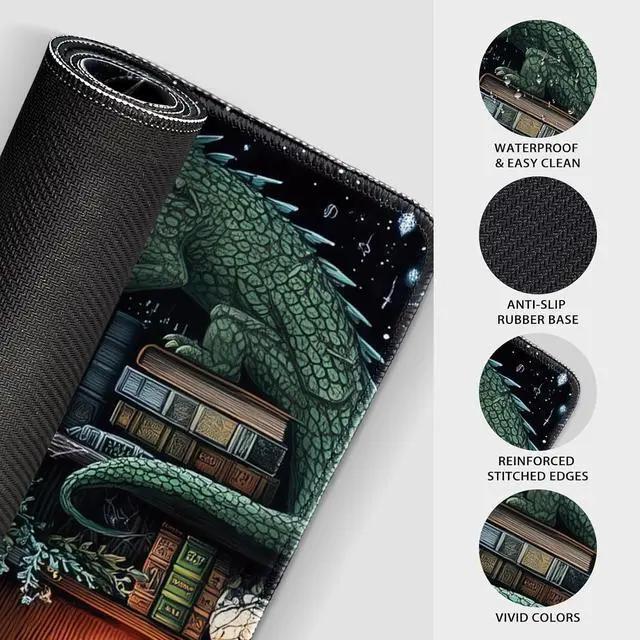 Alt view image 6 of 7 - Mystical Gothic Library Large Gaming Mouse Pad 31.5"x15.7" Vintage Book-Themed XXL Desk Mat, Non-Slip Rubber Base & Stitched Edges - Extended Mousepad for PC/Laptop/Office/Home Decor