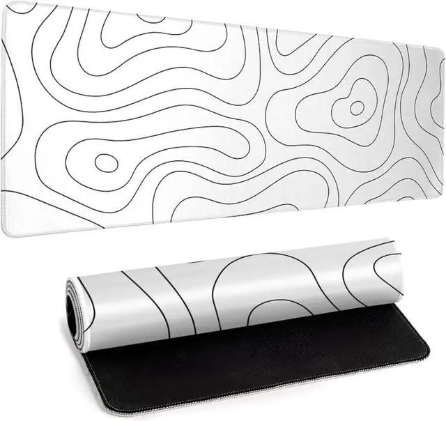 Main image of White Large Gaming Mouse Pad Desk Pad Topographic Map Big Keyboard Mat 31.5x11.8inch Computer Mousepad with Stitched Edge Non-Slip Rubber Base