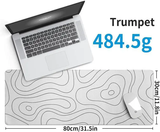 Alt view image 4 of 7 - White Large Gaming Mouse Pad Desk Pad Topographic Map Big Keyboard Mat 31.5x11.8inch Computer Mousepad with Stitched Edge Non-Slip Rubber Base