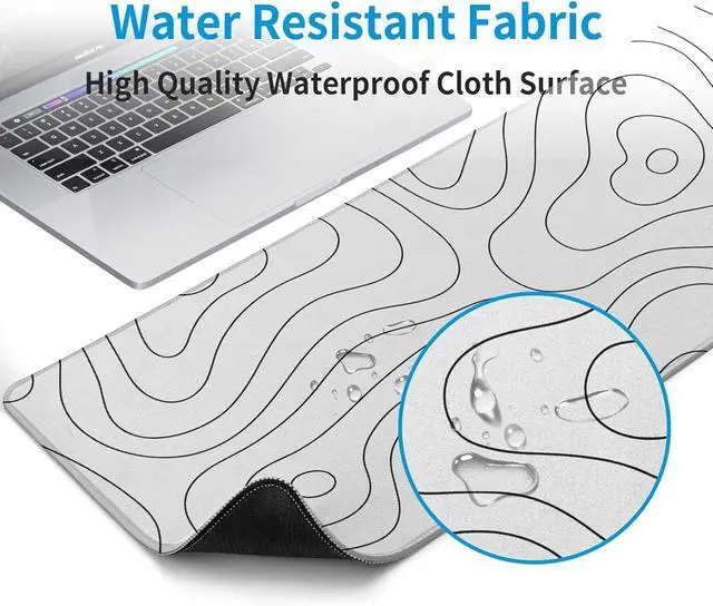 Alt view image 5 of 7 - White Large Gaming Mouse Pad Desk Pad Topographic Map Big Keyboard Mat 31.5x11.8inch Computer Mousepad with Stitched Edge Non-Slip Rubber Base
