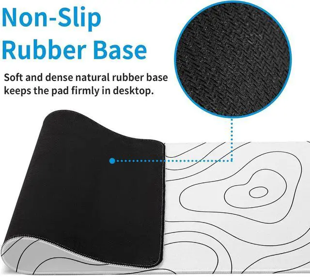 Alt view image 6 of 7 - White Large Gaming Mouse Pad Desk Pad Topographic Map Big Keyboard Mat 31.5x11.8inch Computer Mousepad with Stitched Edge Non-Slip Rubber Base