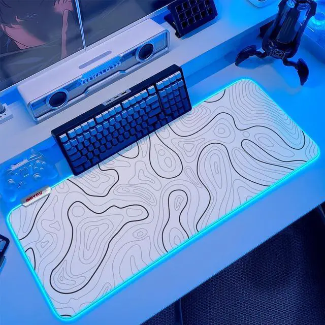 Main image of JMIYAV Gaming Mouse Pad RGB Mousepad Non-Slip Rubber Base Large Cool XL XXL Computer Desk Pad Gaming Accessories LED Light Up Big Mouse Pad for Gamer Topographic White (31.5x12In)