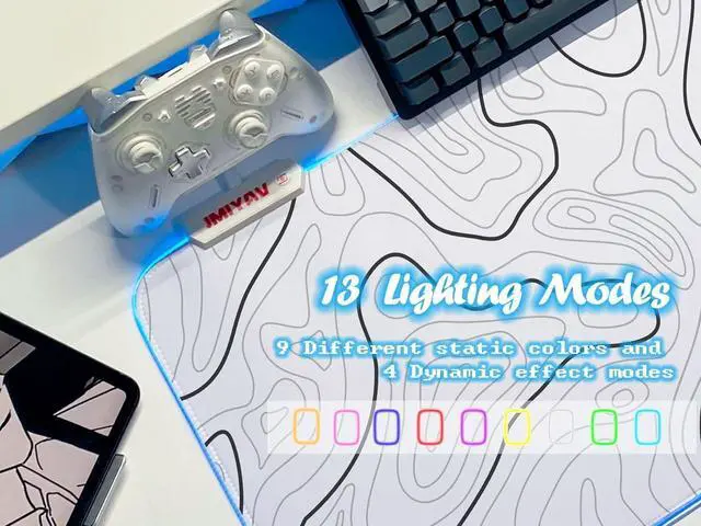 Alt view image 3 of 7 - JMIYAV Gaming Mouse Pad RGB Mousepad Non-Slip Rubber Base Large Cool XL XXL Computer Desk Pad Gaming Accessories LED Light Up Big Mouse Pad for Gamer Topographic White (31.5x12In)