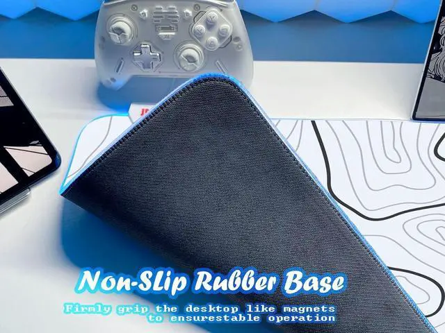 Alt view image 4 of 7 - JMIYAV Gaming Mouse Pad RGB Mousepad Non-Slip Rubber Base Large Cool XL XXL Computer Desk Pad Gaming Accessories LED Light Up Big Mouse Pad for Gamer Topographic White (31.5x12In)