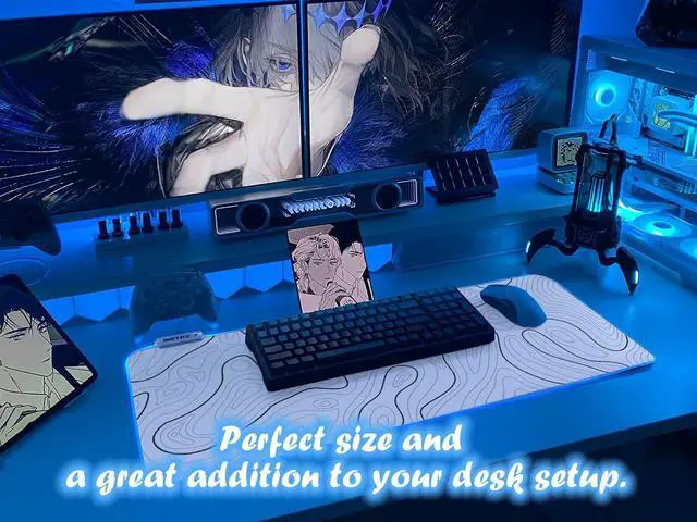 Alt view image 6 of 7 - JMIYAV Gaming Mouse Pad RGB Mousepad Non-Slip Rubber Base Large Cool XL XXL Computer Desk Pad Gaming Accessories LED Light Up Big Mouse Pad for Gamer Topographic White (31.5x12In)