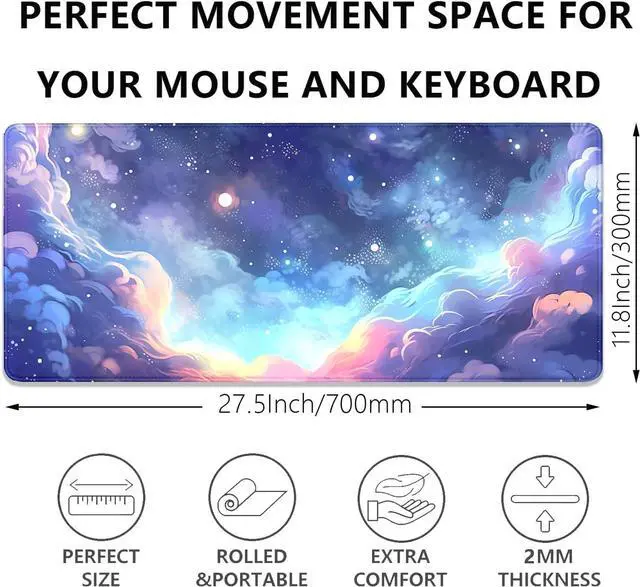 Alt view image 3 of 7 - Stars Sky Dark Blue Cosmos Mouse Pad Desk Mat,Large Extended Gaming Mouse Pad with Stitched Edges,Non-Slip Waterproof Rubber Base for Office,Computer,Keyboard,Laptop and Home Desk Pad(27.5X11.8 in)