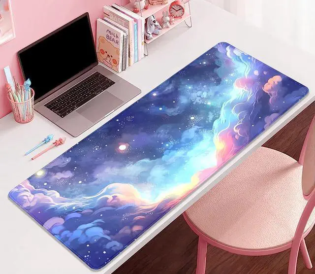Alt view image 4 of 7 - Stars Sky Dark Blue Cosmos Mouse Pad Desk Mat,Large Extended Gaming Mouse Pad with Stitched Edges,Non-Slip Waterproof Rubber Base for Office,Computer,Keyboard,Laptop and Home Desk Pad(27.5X11.8 in)