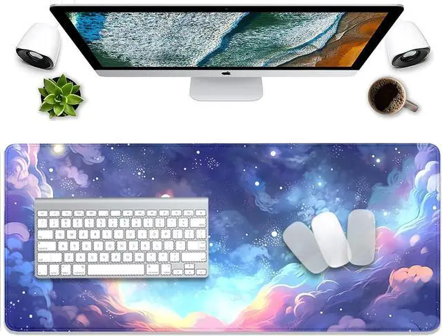 Alt view image 6 of 7 - Stars Sky Dark Blue Cosmos Mouse Pad Desk Mat,Large Extended Gaming Mouse Pad with Stitched Edges,Non-Slip Waterproof Rubber Base for Office,Computer,Keyboard,Laptop and Home Desk Pad(27.5X11.8 in)