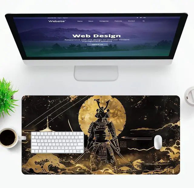 Alt view image 2 of 6 - VNDL Large Japanese Black and Gold Gaming Mouse Pad, Sea Waves, Premium Non-Slip Anime Desk Pad for Office, Extended XL XXL Mouse Mat and Laptop Pad, Waterproof and Stiched Edges 31.5 x 15.7 in (gs1)