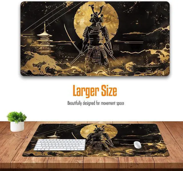 Alt view image 3 of 6 - VNDL Large Japanese Black and Gold Gaming Mouse Pad, Sea Waves, Premium Non-Slip Anime Desk Pad for Office, Extended XL XXL Mouse Mat and Laptop Pad, Waterproof and Stiched Edges 31.5 x 15.7 in (gs1)
