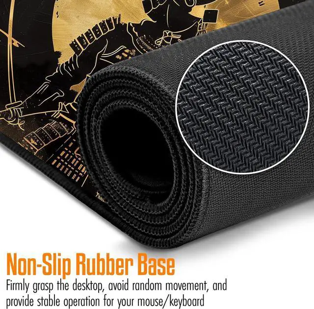 Alt view image 4 of 6 - VNDL Large Japanese Black and Gold Gaming Mouse Pad, Sea Waves, Premium Non-Slip Anime Desk Pad for Office, Extended XL XXL Mouse Mat and Laptop Pad, Waterproof and Stiched Edges 31.5 x 15.7 in (gs1)