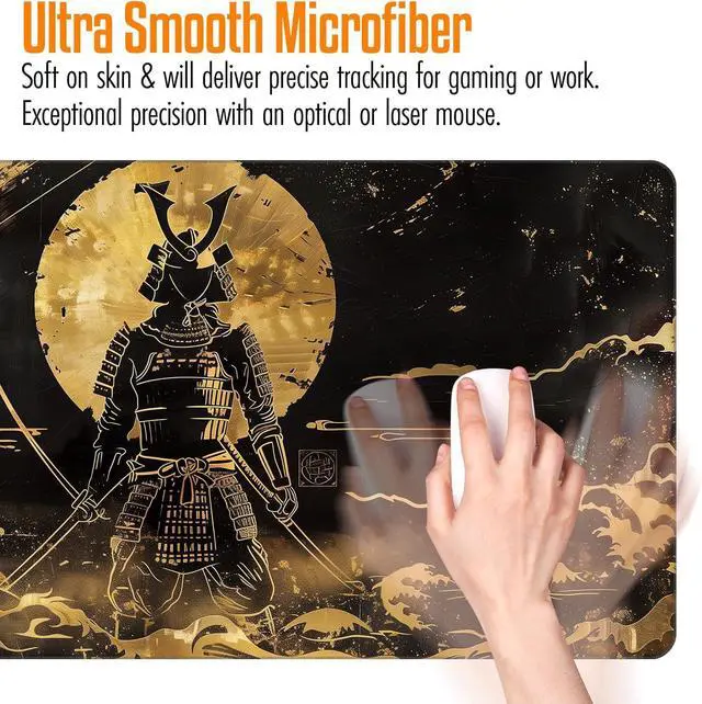 Alt view image 5 of 6 - VNDL Large Japanese Black and Gold Gaming Mouse Pad, Sea Waves, Premium Non-Slip Anime Desk Pad for Office, Extended XL XXL Mouse Mat and Laptop Pad, Waterproof and Stiched Edges 31.5 x 15.7 in (gs1)