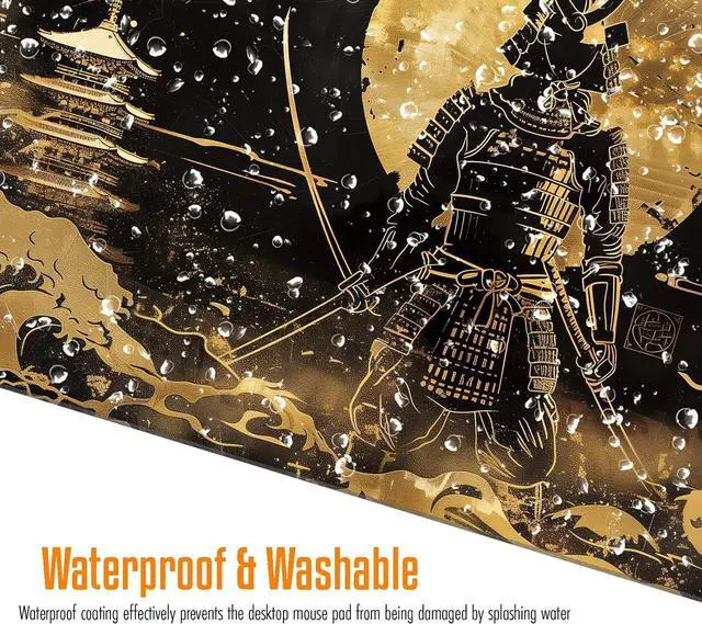 Alt view image 6 of 6 - VNDL Large Japanese Black and Gold Gaming Mouse Pad, Sea Waves, Premium Non-Slip Anime Desk Pad for Office, Extended XL XXL Mouse Mat and Laptop Pad, Waterproof and Stiched Edges 31.5 x 15.7 in (gs1)