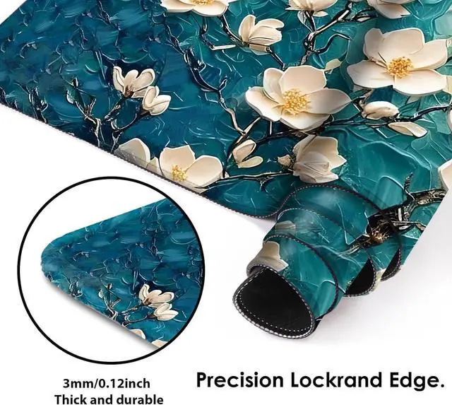 Alt view image 3 of 6 - Galdas Gaming Mouse Pad XXL XL Large Long Extended Big Mousepad Non-Slip Rubber Keyboard Desk Pad with Stitched Edges for Laptop Home Office (31.5x11.8x0.08 Inch)  (Painting Flowers)