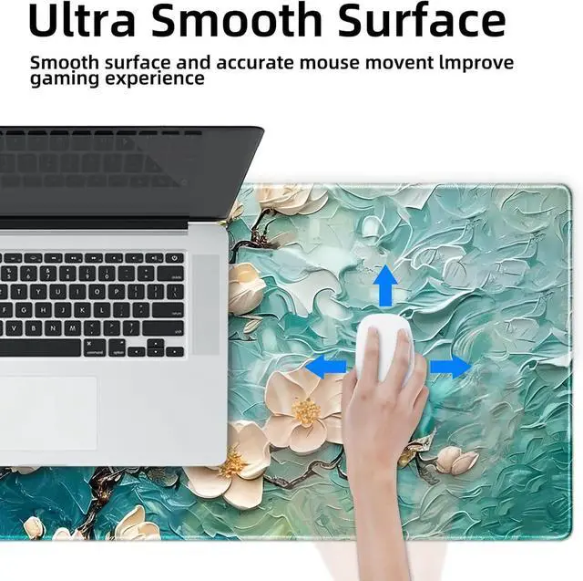 Alt view image 5 of 6 - Galdas Gaming Mouse Pad XXL XL Large Long Extended Big Mousepad Non-Slip Rubber Keyboard Desk Pad with Stitched Edges for Laptop Home Office (31.5x11.8x0.08 Inch)  (Painting Flowers)