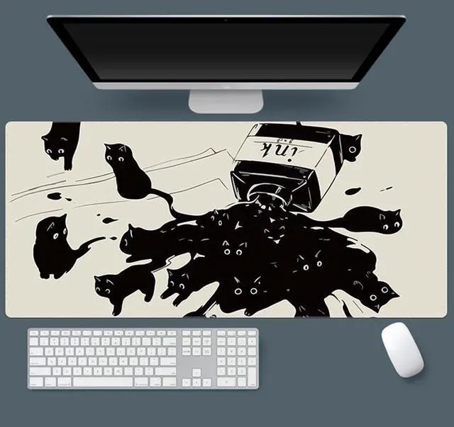 Main image of Gaming Mouse Pad XXL Extended Anime Mouse Pad 31.5x15.7inch, Large Cute Kawaii Big Computer Mouse Mat Desk Pad with Non-Slip Rubber Base and Stitched Edge for Home Office-Black Ink Cat