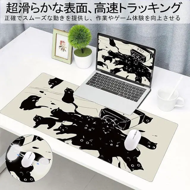 Alt view image 3 of 7 - Gaming Mouse Pad XXL Extended Anime Mouse Pad 31.5x15.7inch, Large Cute Kawaii Big Computer Mouse Mat Desk Pad with Non-Slip Rubber Base and Stitched Edge for Home Office-Black Ink Cat