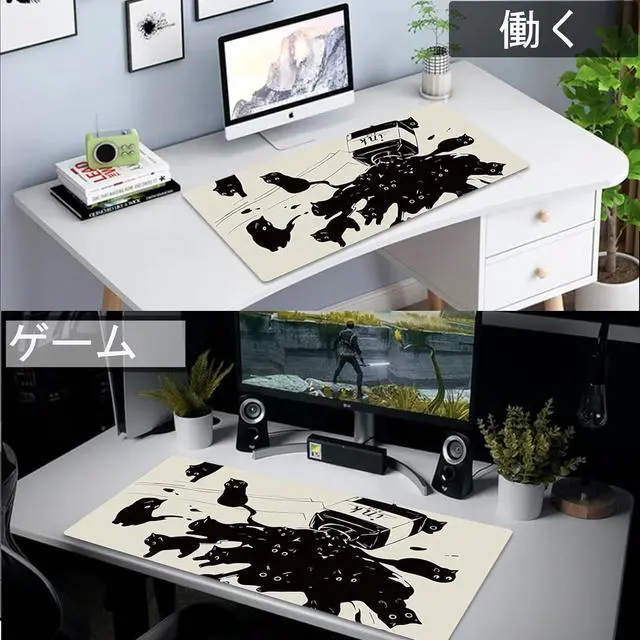 Alt view image 6 of 7 - Gaming Mouse Pad XXL Extended Anime Mouse Pad 31.5x15.7inch, Large Cute Kawaii Big Computer Mouse Mat Desk Pad with Non-Slip Rubber Base and Stitched Edge for Home Office-Black Ink Cat
